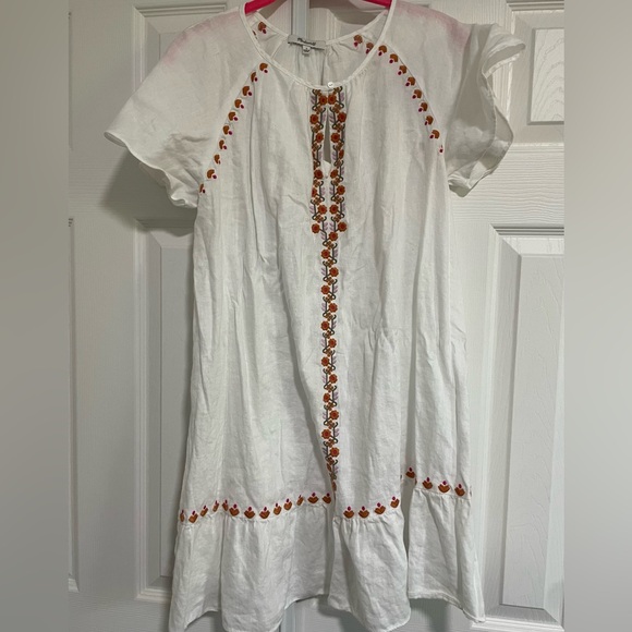 Madewell Embroidered Linen-blend Raglan Ruffle Mini Dress - Picture 6 of 7